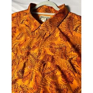 Duluth Trading Co Mens 3XL Orange Tropical Leaf Performance Fishing Shirt